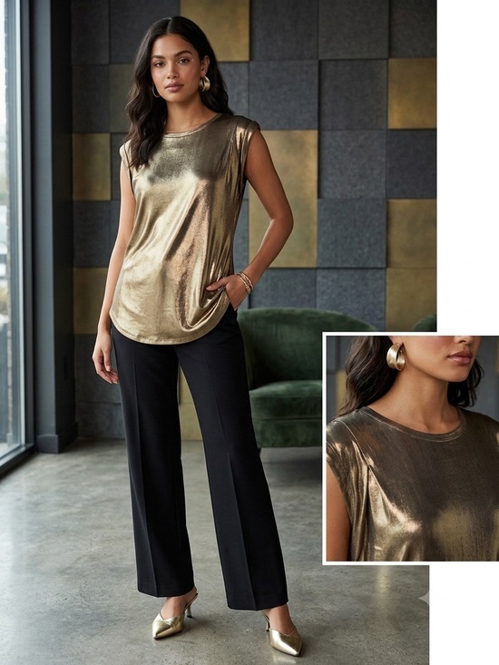 Dotti Tops - Dotti Metallic Gold Sleeveless Crew Neck Top M Luxury